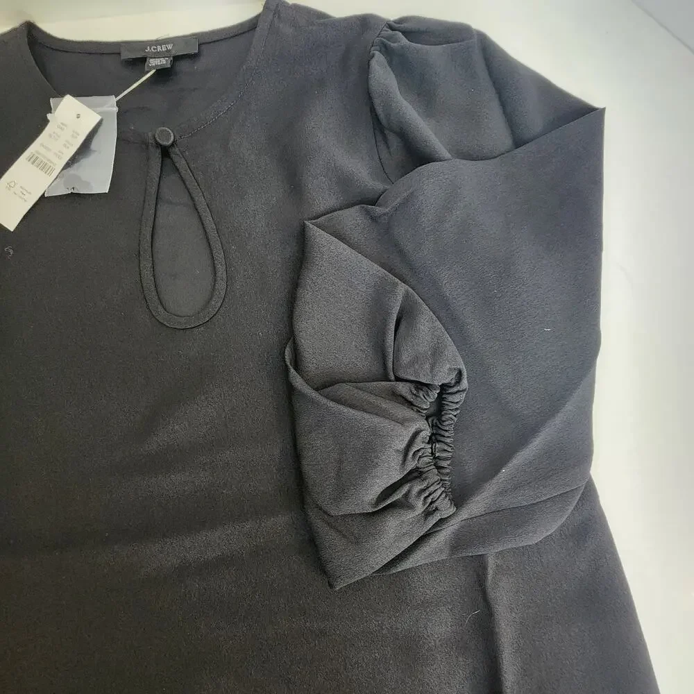 NWT J. Crew Puff 3/4 Sleeve‎ Satin Back Crepe Blouse Black Women's SZ XXSP